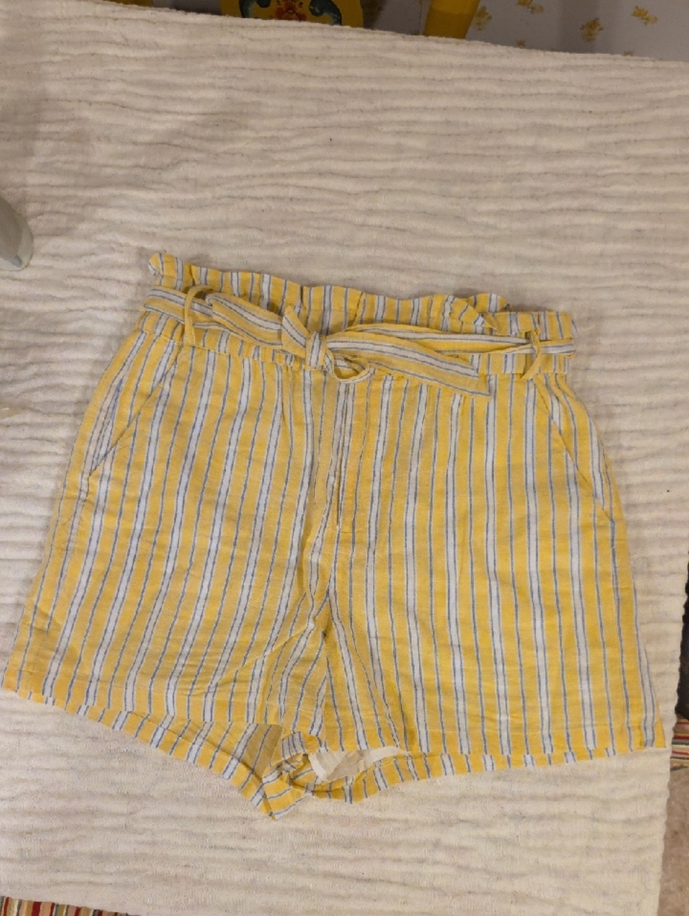 Yellow Striped Paperbag Waist Women’s Shorts